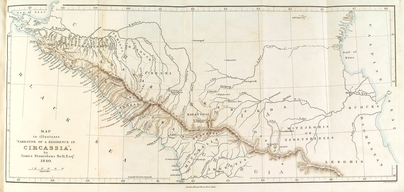 Map to illustrate “Narrative of a Residence in Circassia”