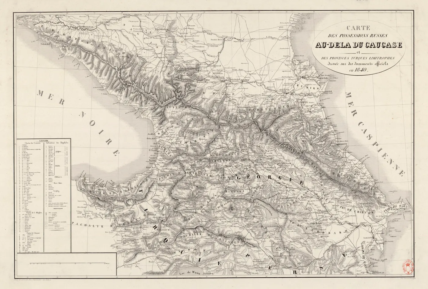 Carte des possessions russes au-delà du Caucase